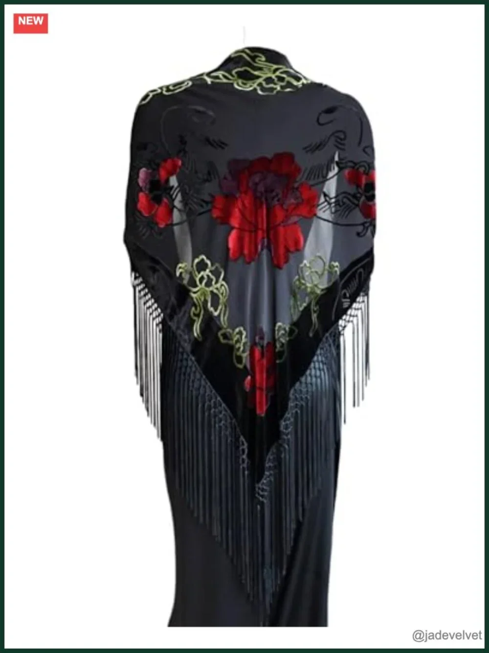 Burn-out Velvet Triangle Scarf with Tassel, Silk Sheer Luxury Wrap